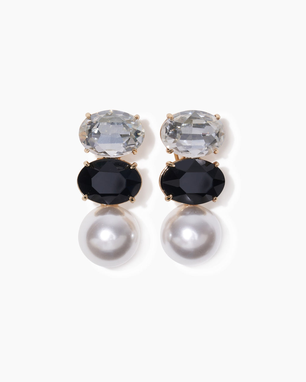 Pendientes de cristal y perlas color gold; clear