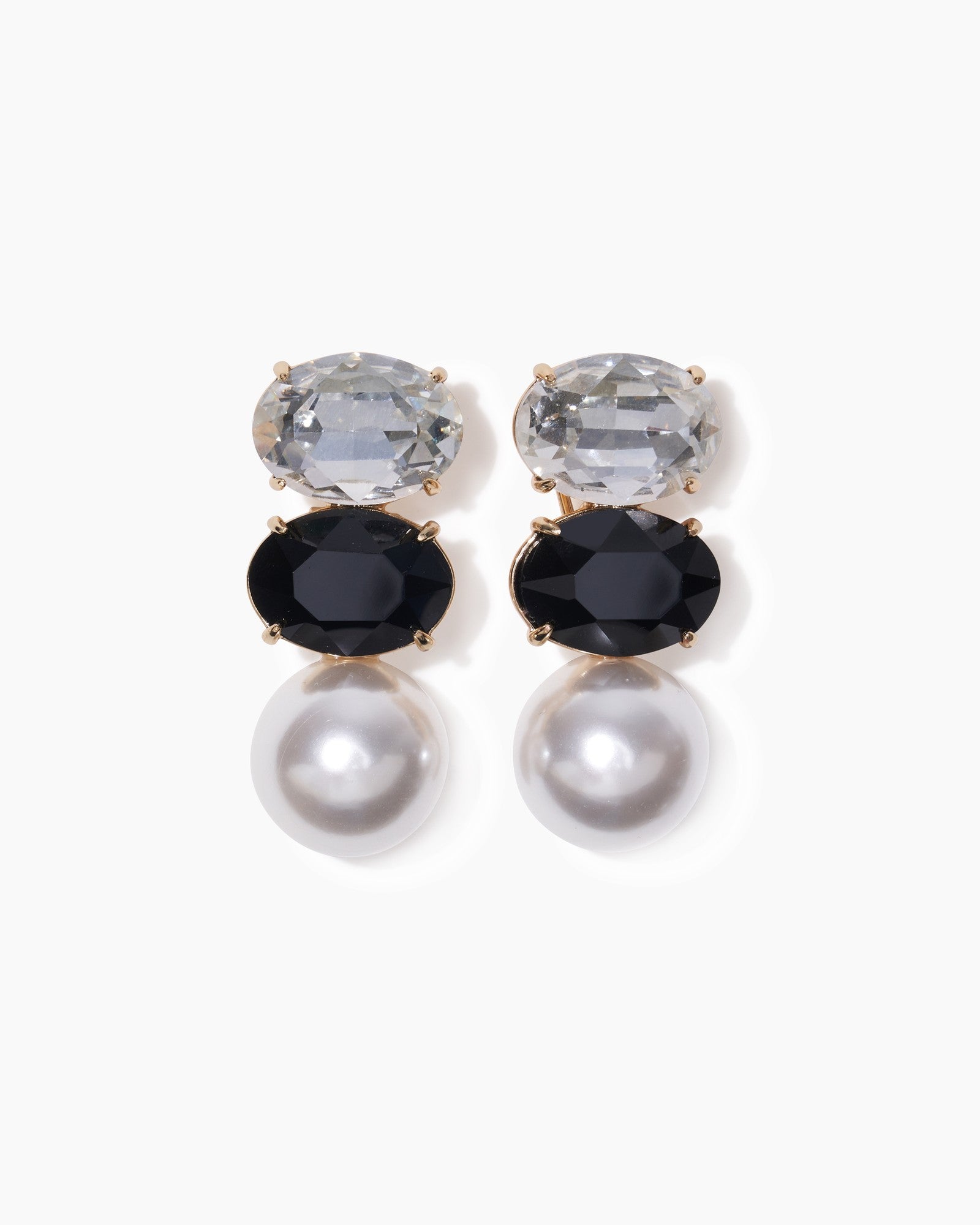 Pendientes de cristal y perlas color gold; clear