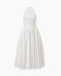 Vestido midi con cuello halter bordado color white