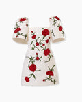 Minivestido de manga abellada con clavel bordado color white