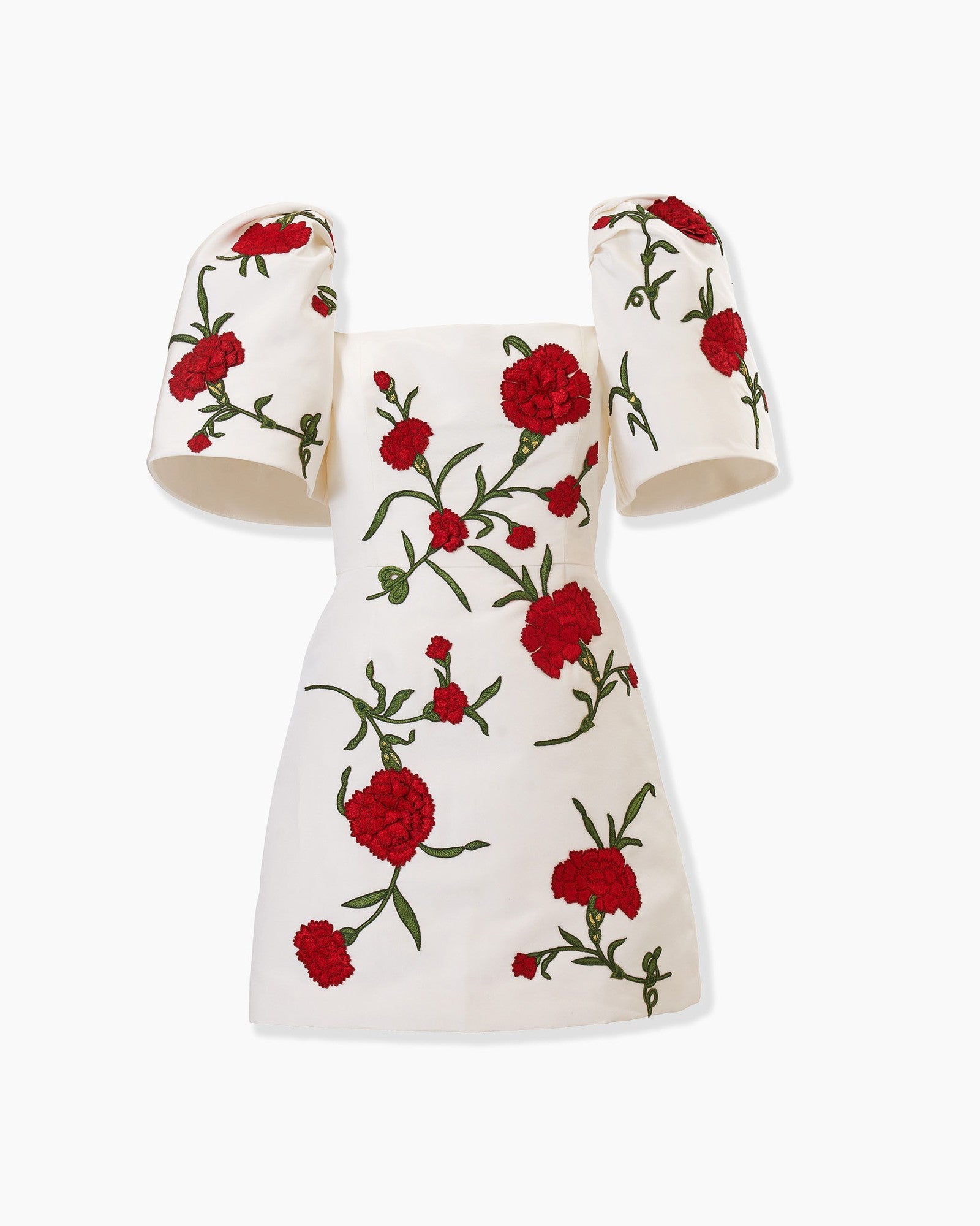 Minivestido de manga abellada con clavel bordado color white