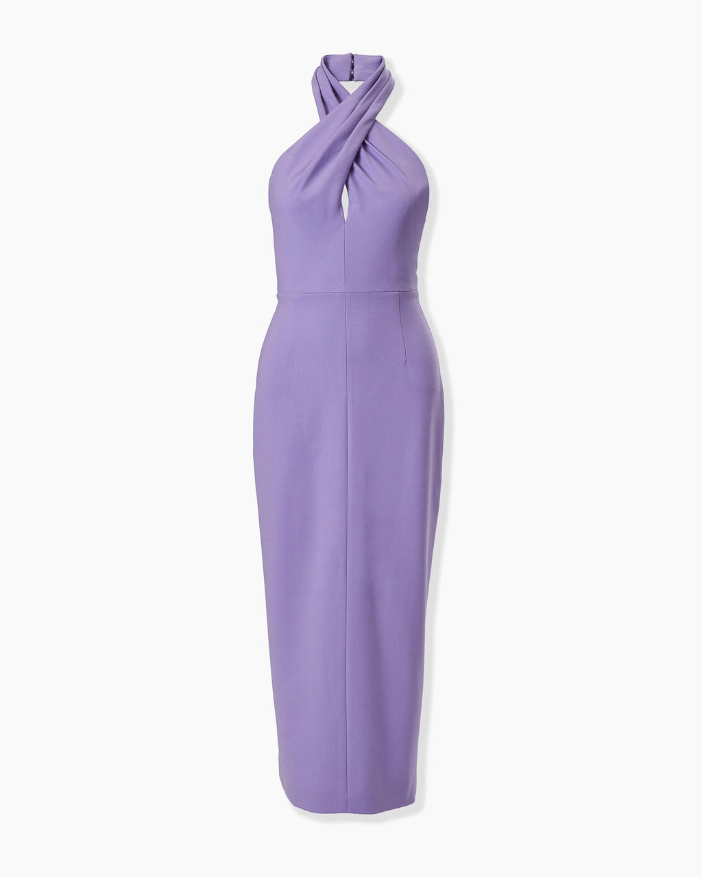 Vestido midi de cuello halter retorcido color purple