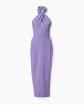 Vestido midi de cuello halter retorcido color purple