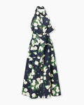 Vestido midi con cuello halter con estampado rosa color floral