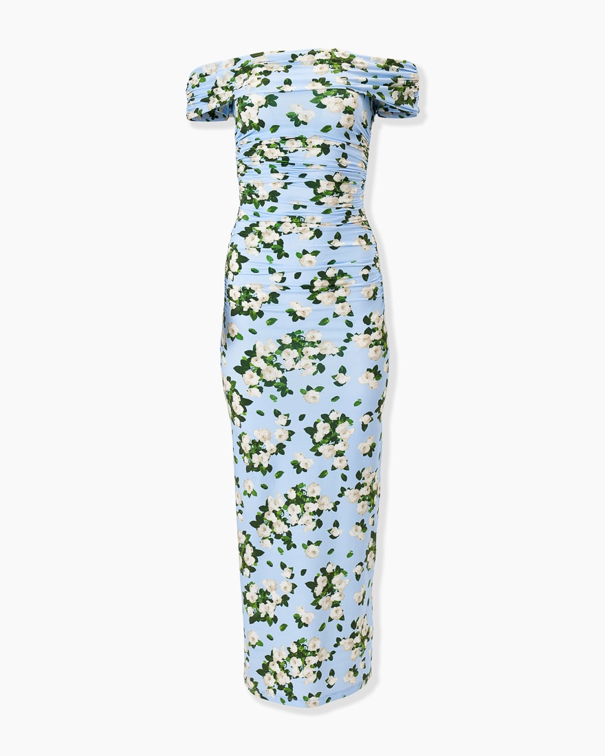 Vestido midi fruncido de jersey con estampado floral color floral