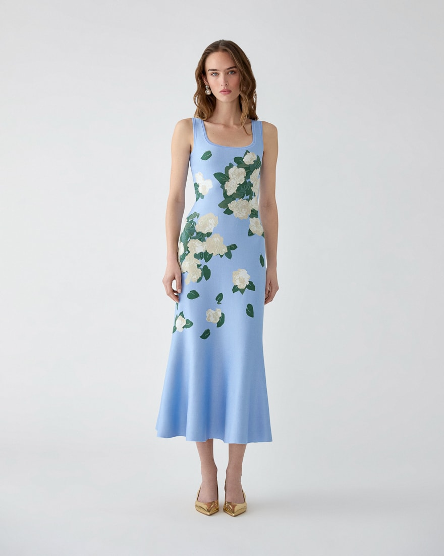 Vestido midi de punto jacquard floral