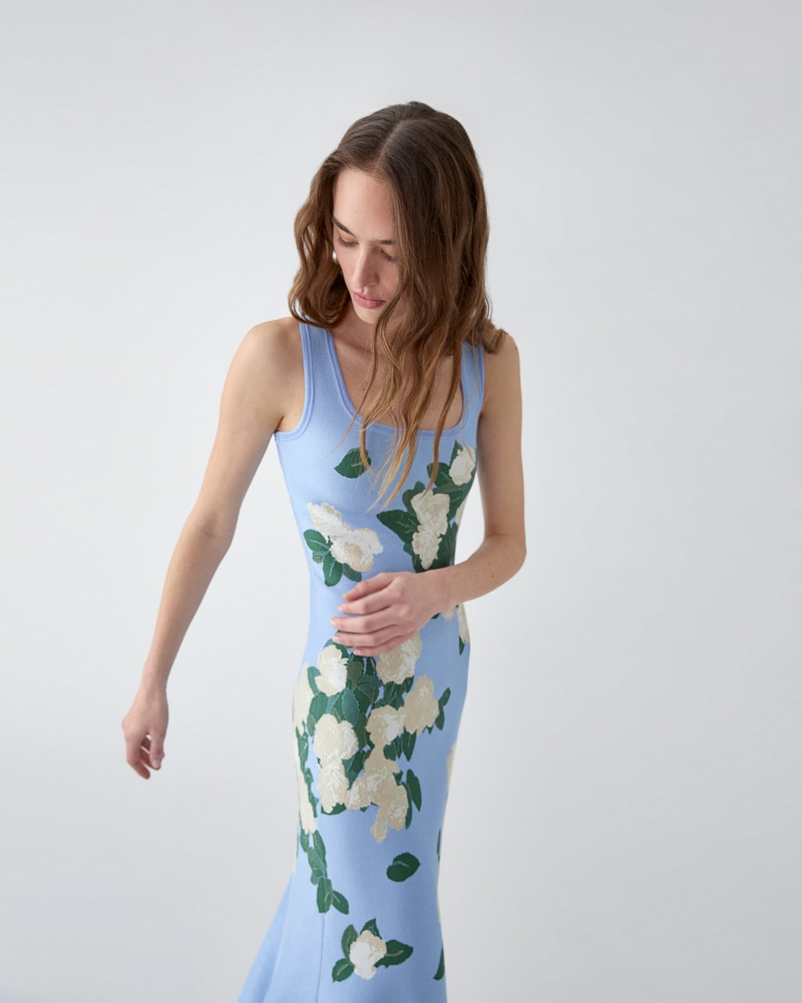 Vestido midi de punto jacquard floral