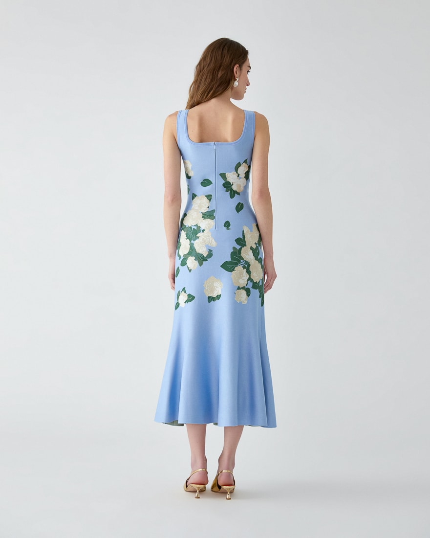 Vestido midi de punto jacquard floral