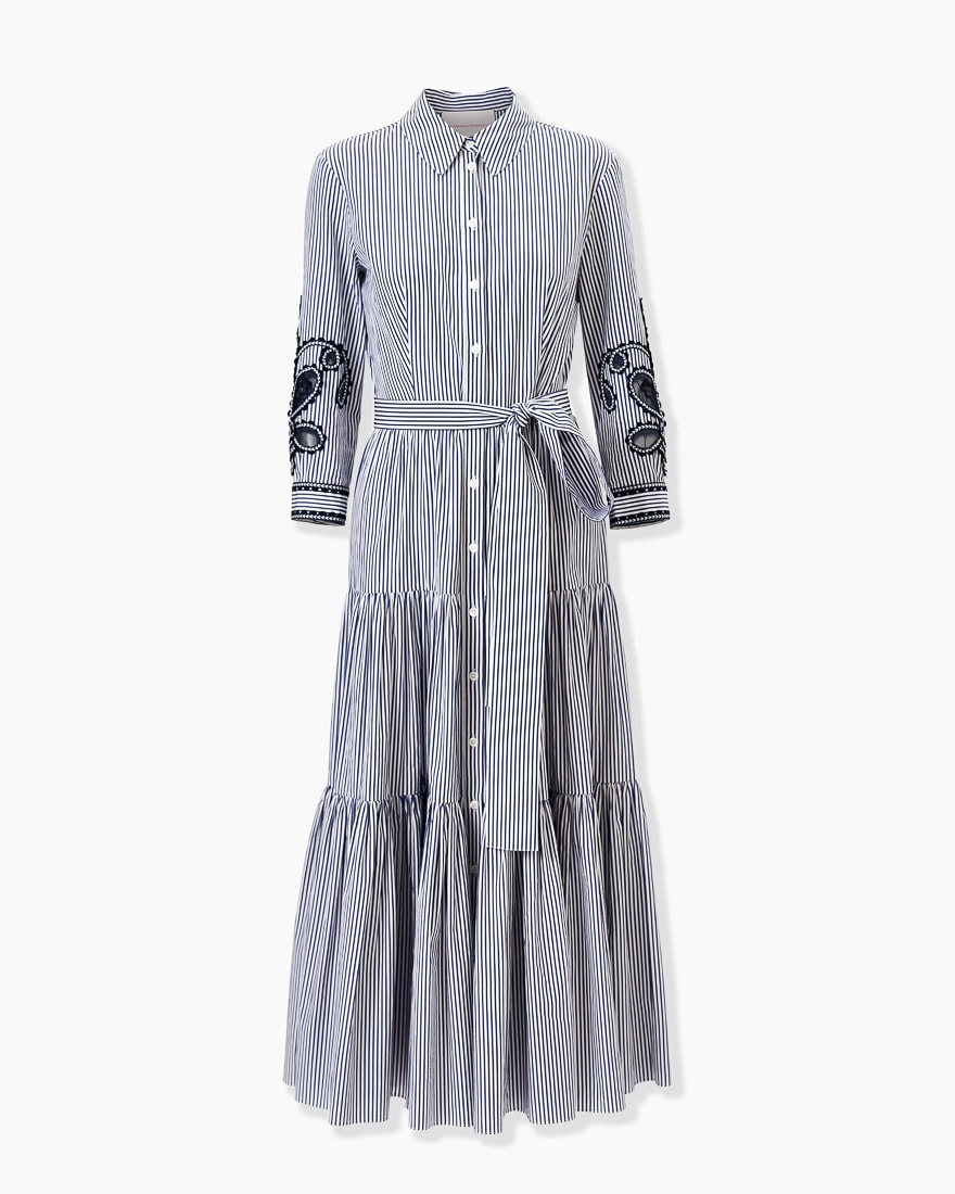 Vestido camisero midi a rayas bordado color striped