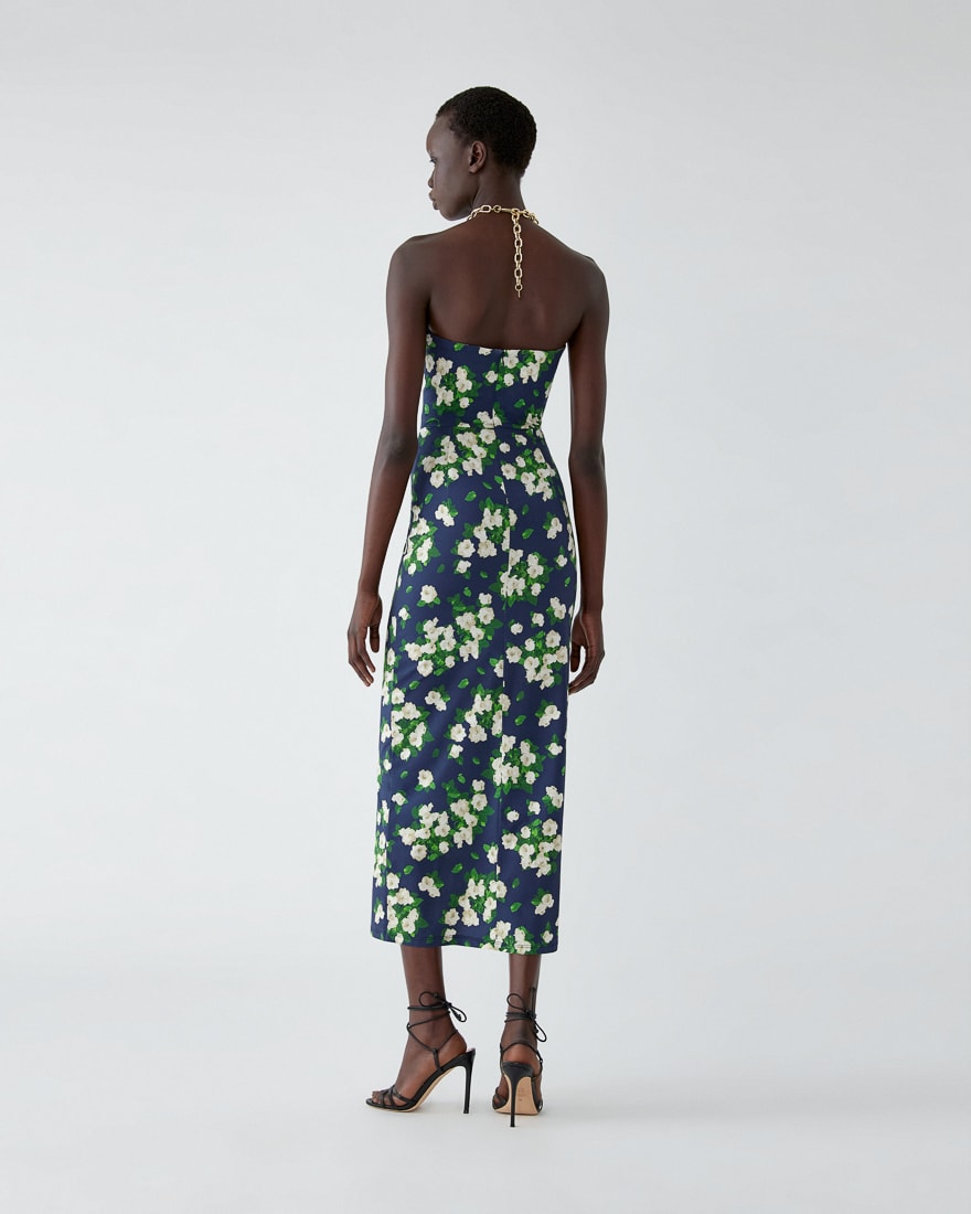 Vestido de cuello halter de jersey con estampado floral