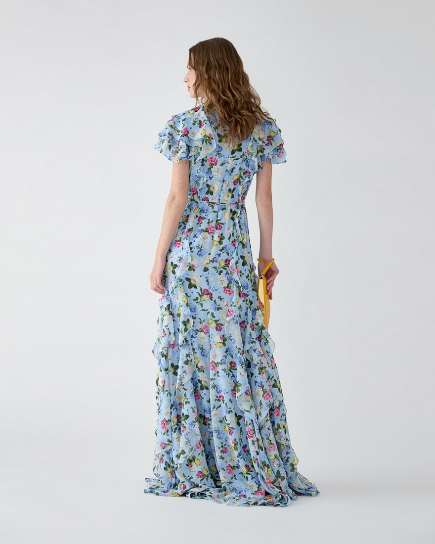 Vestido de gasa con estampado floral con volantes