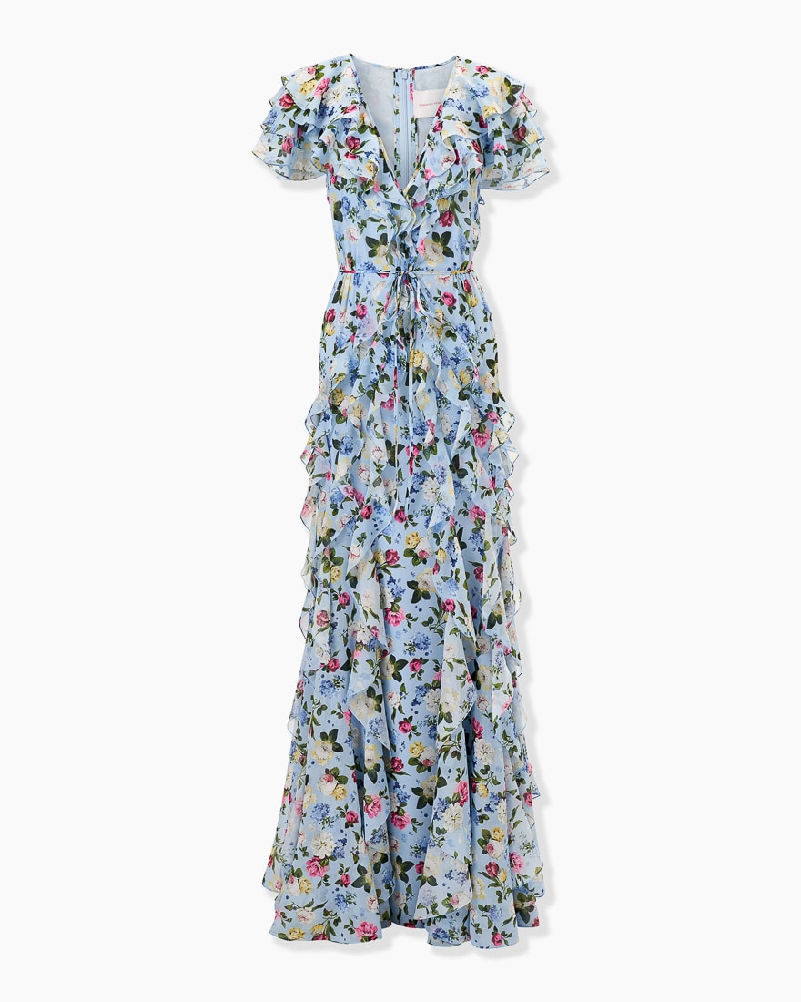 Vestido de gasa con estampado floral con volantes color floral