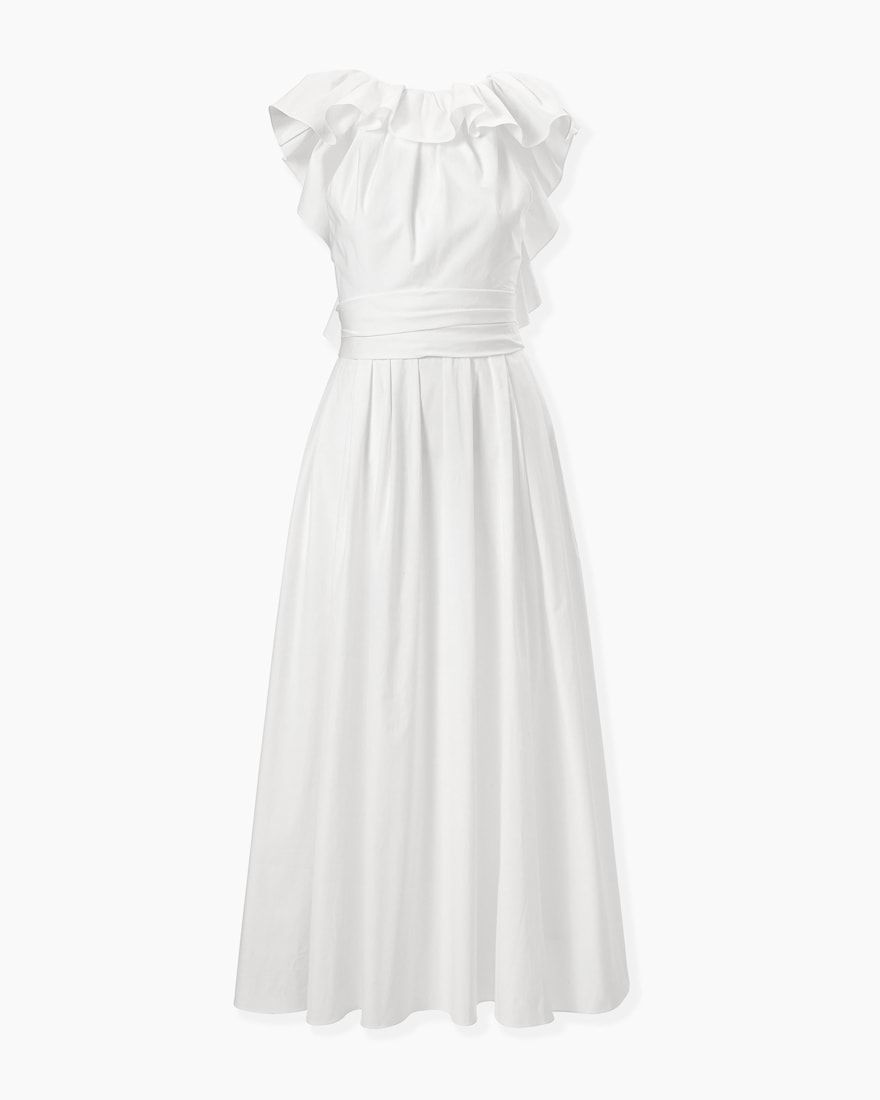 Vestido con escote con volantes blanco color white