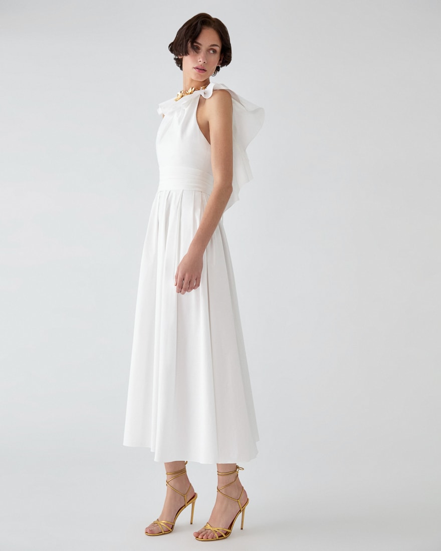 Vestido con escote con volantes blanco