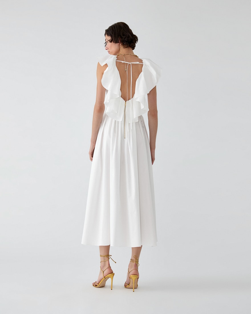 Vestido con escote con volantes blanco