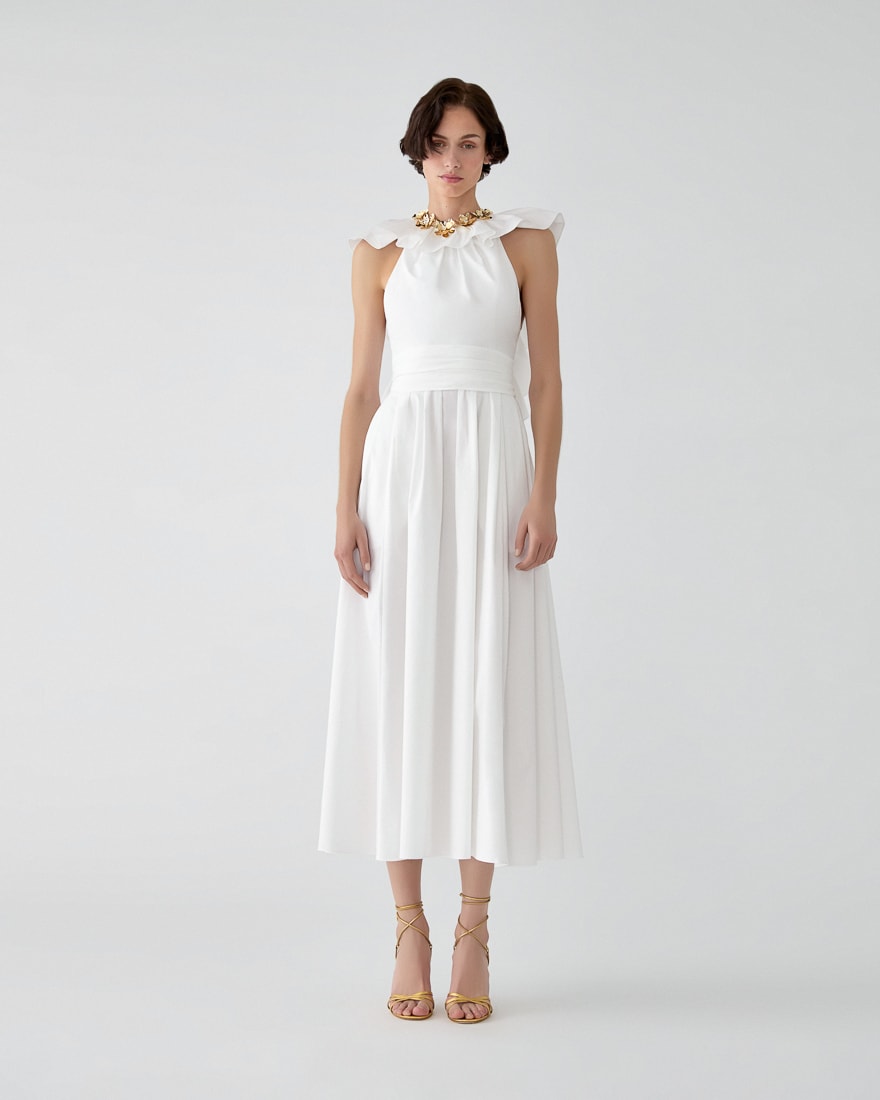 Vestido con escote con volantes blanco
