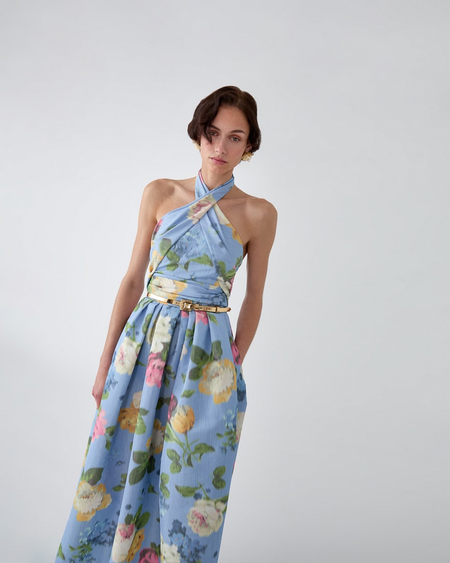 Vestido de cuello halter con estampado floral de China