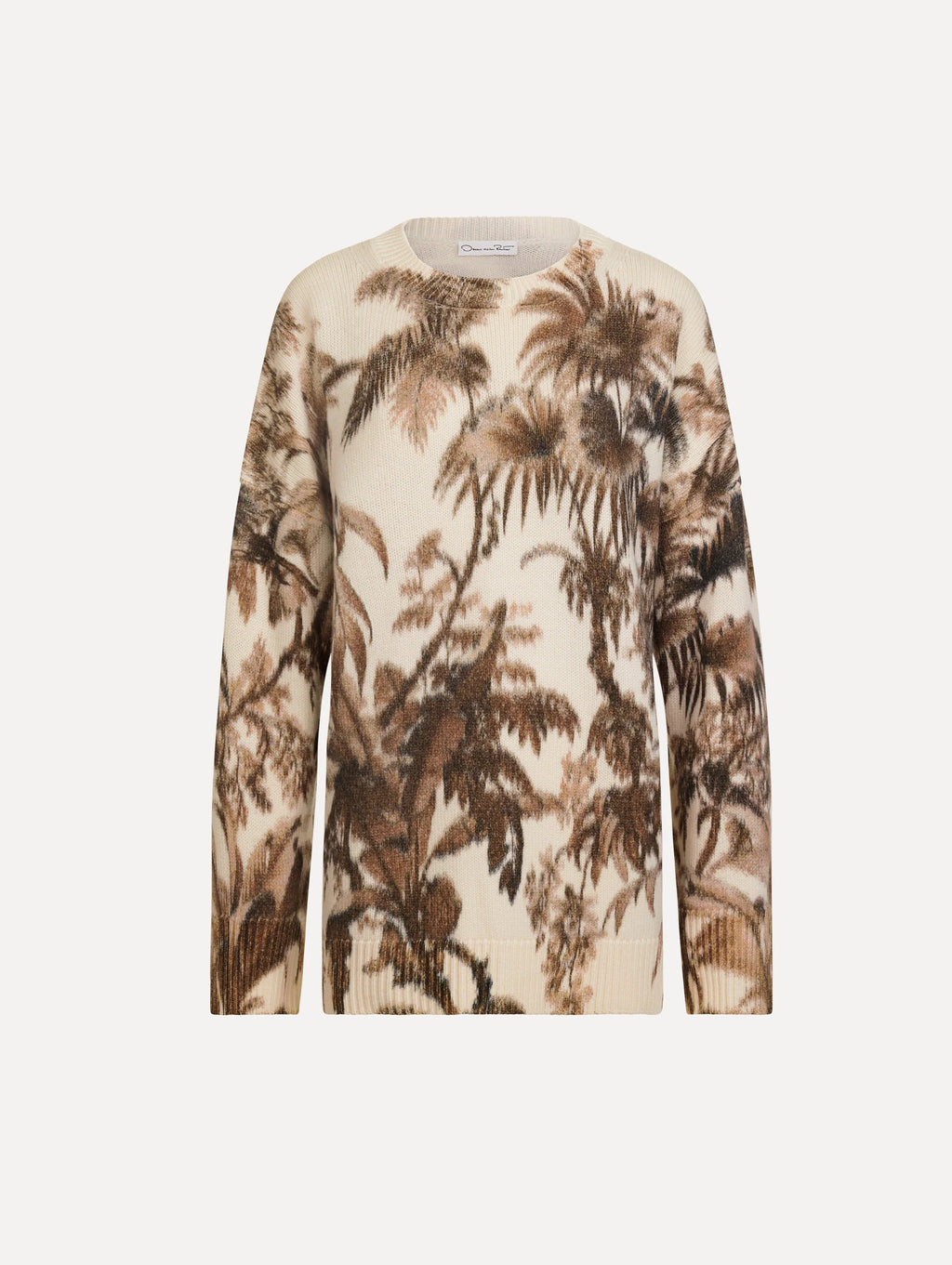 Jersey oversize con estampado de hojas de palma chinas color white; beige