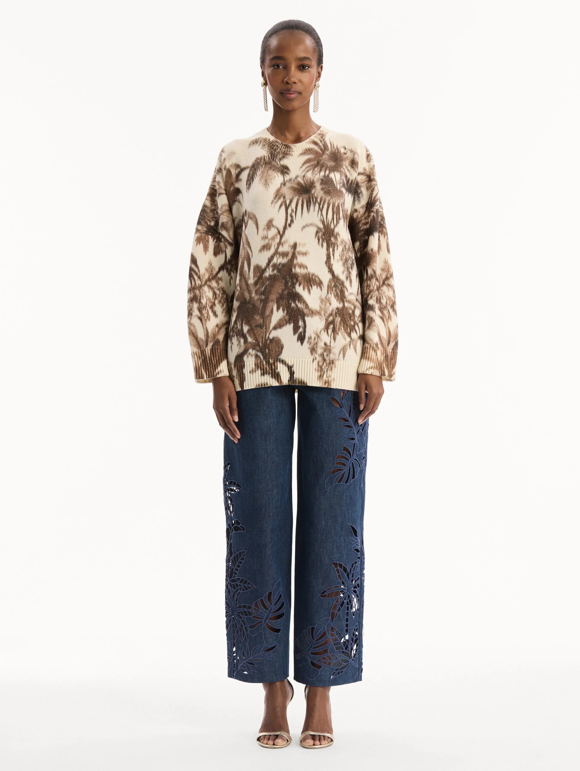 Jersey oversize con estampado de hojas de palma chinas