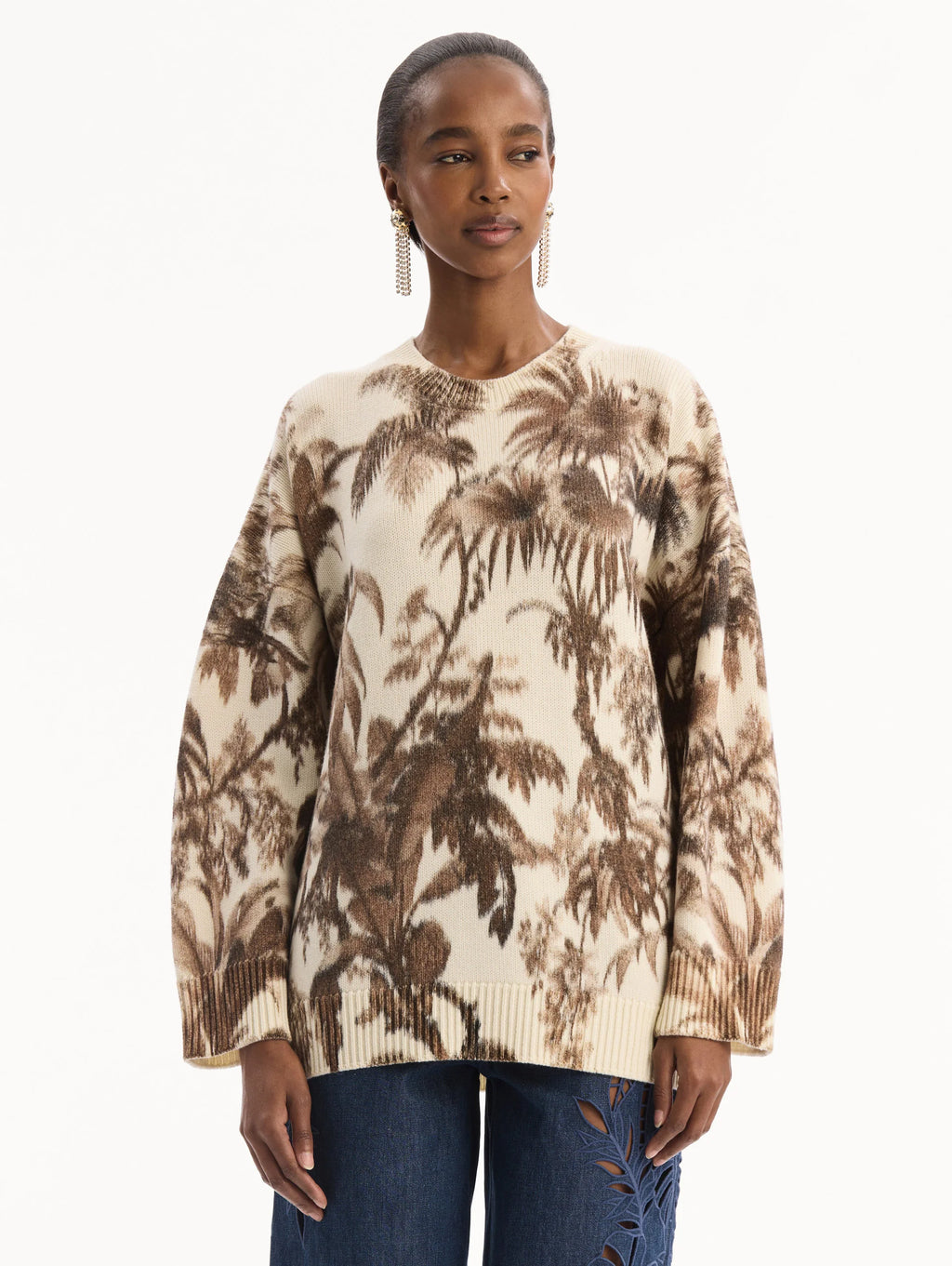 Jersey oversize con estampado de hojas de palma chinas