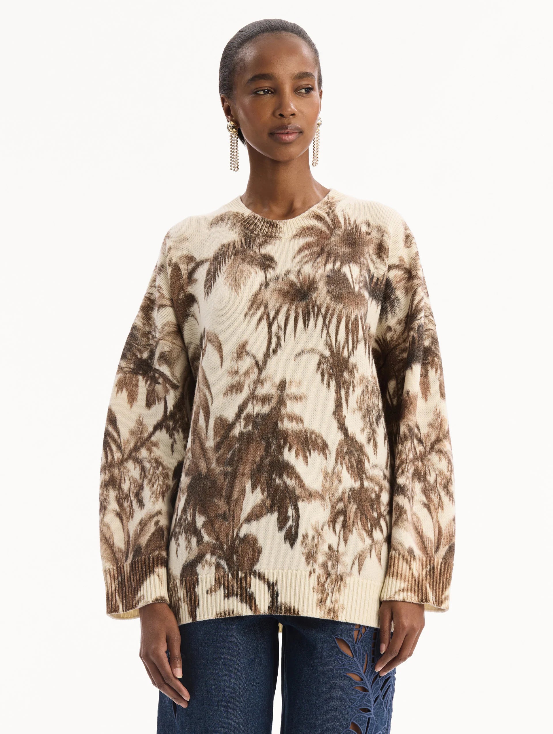 Jersey oversize con estampado de hojas de palma chinas