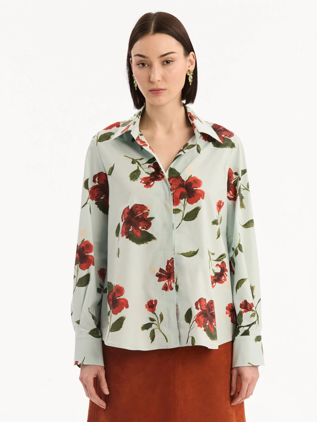 Blusa de popelina de algodón con estampado de hibisco