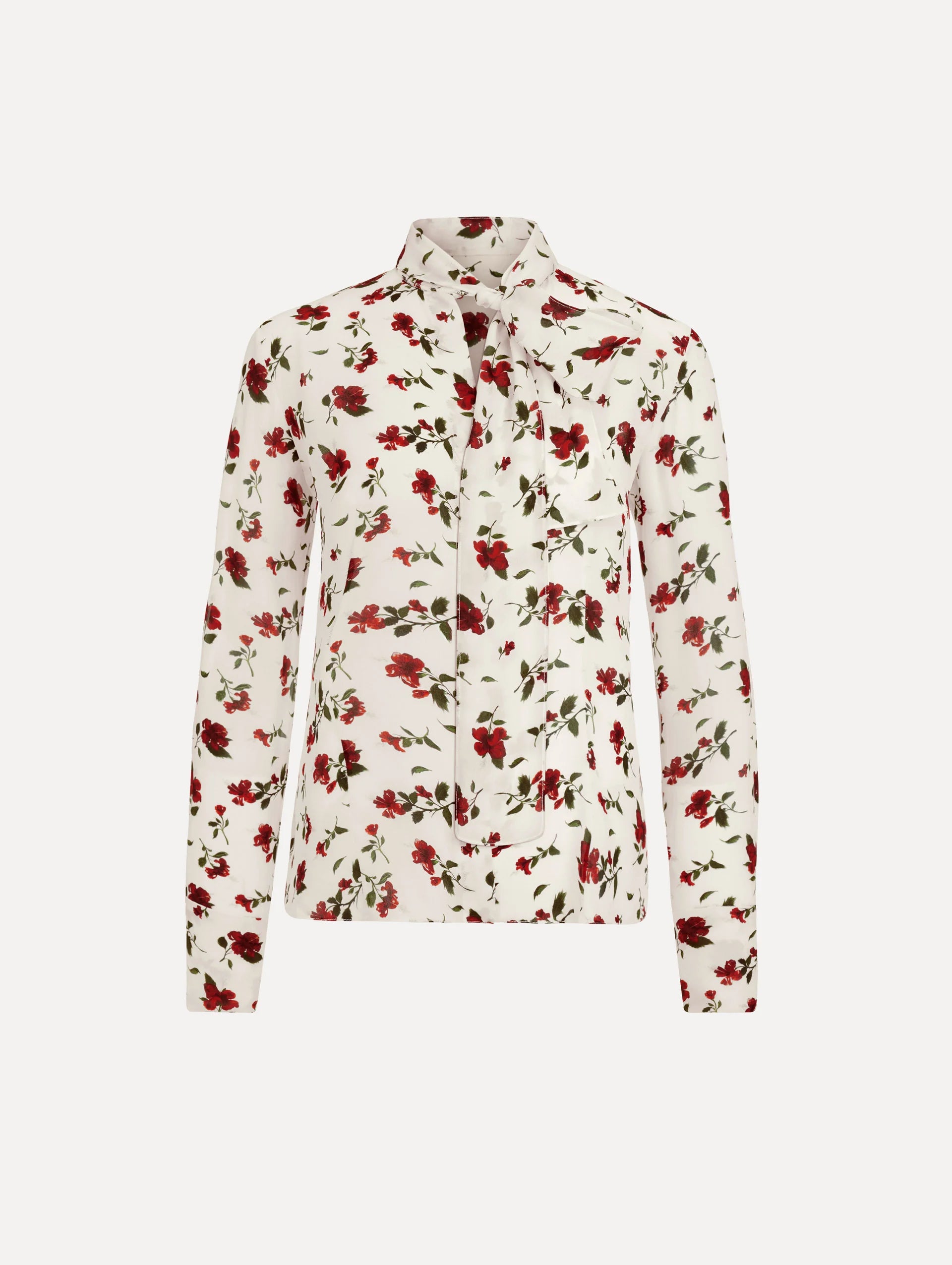 Blusa de gasa de seda con estampado de hibisco color floral; white