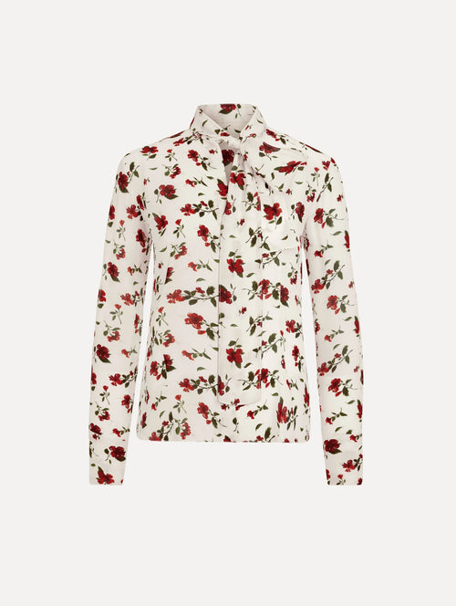 Blusa de gasa de seda con estampado de hibisco color floral; white