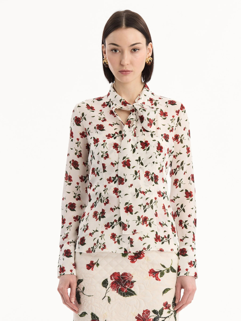 Blusa de gasa de seda con estampado de hibisco