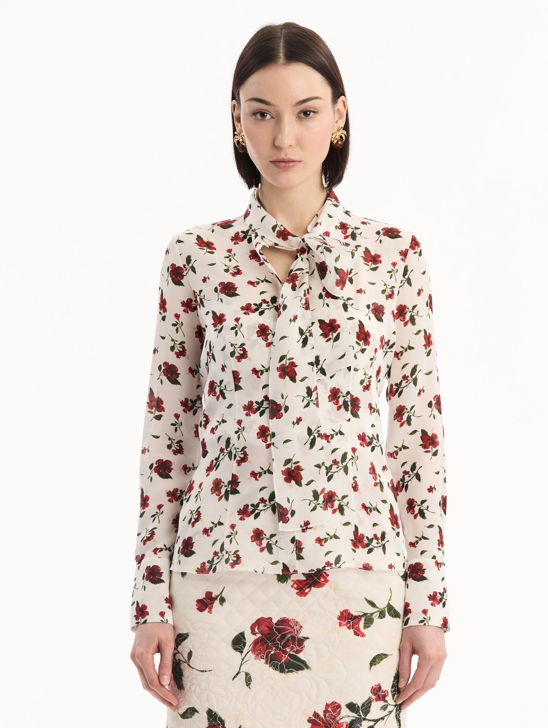 Blusa de gasa de seda con estampado de hibisco