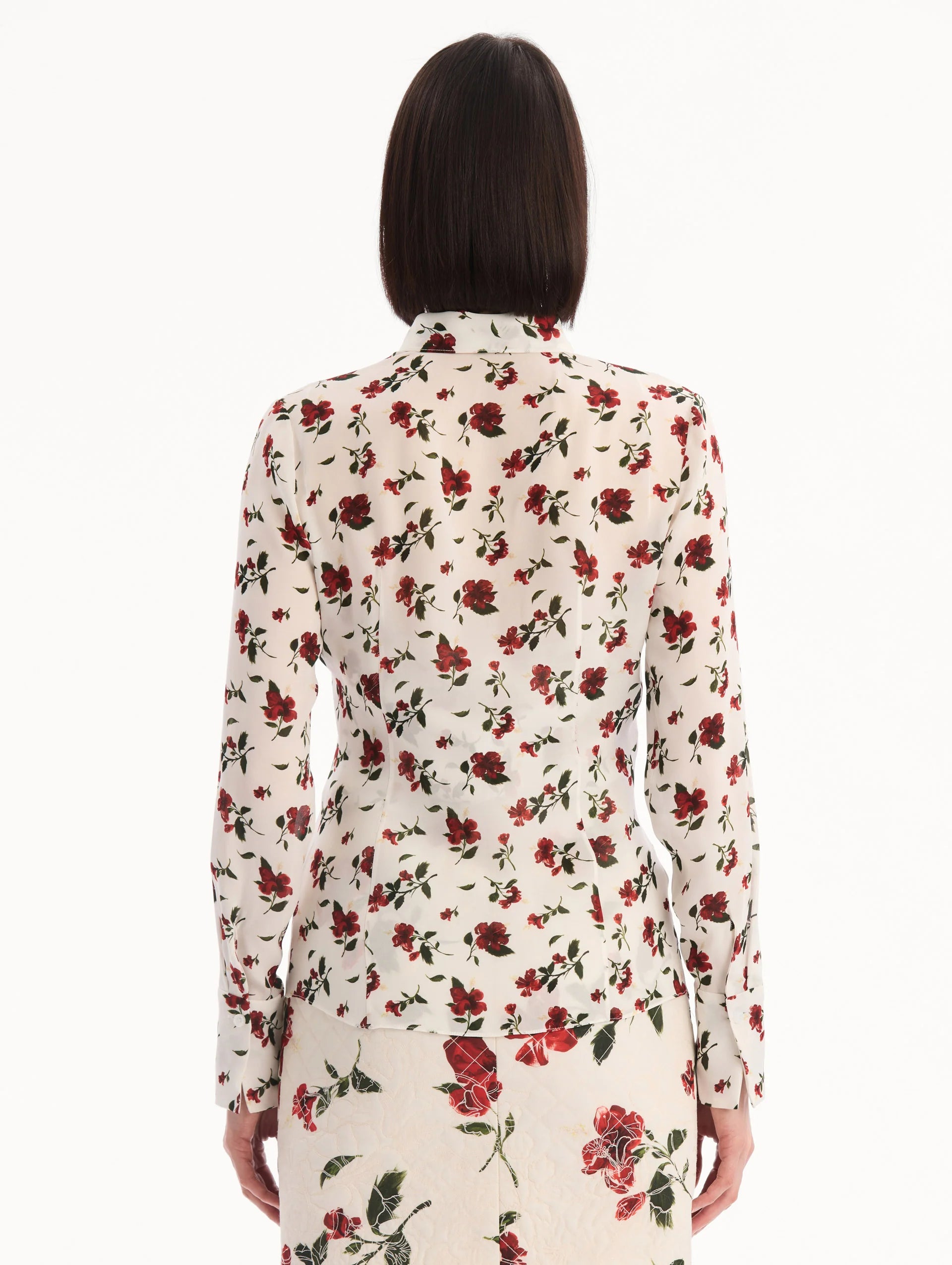 Blusa de gasa de seda con estampado de hibisco