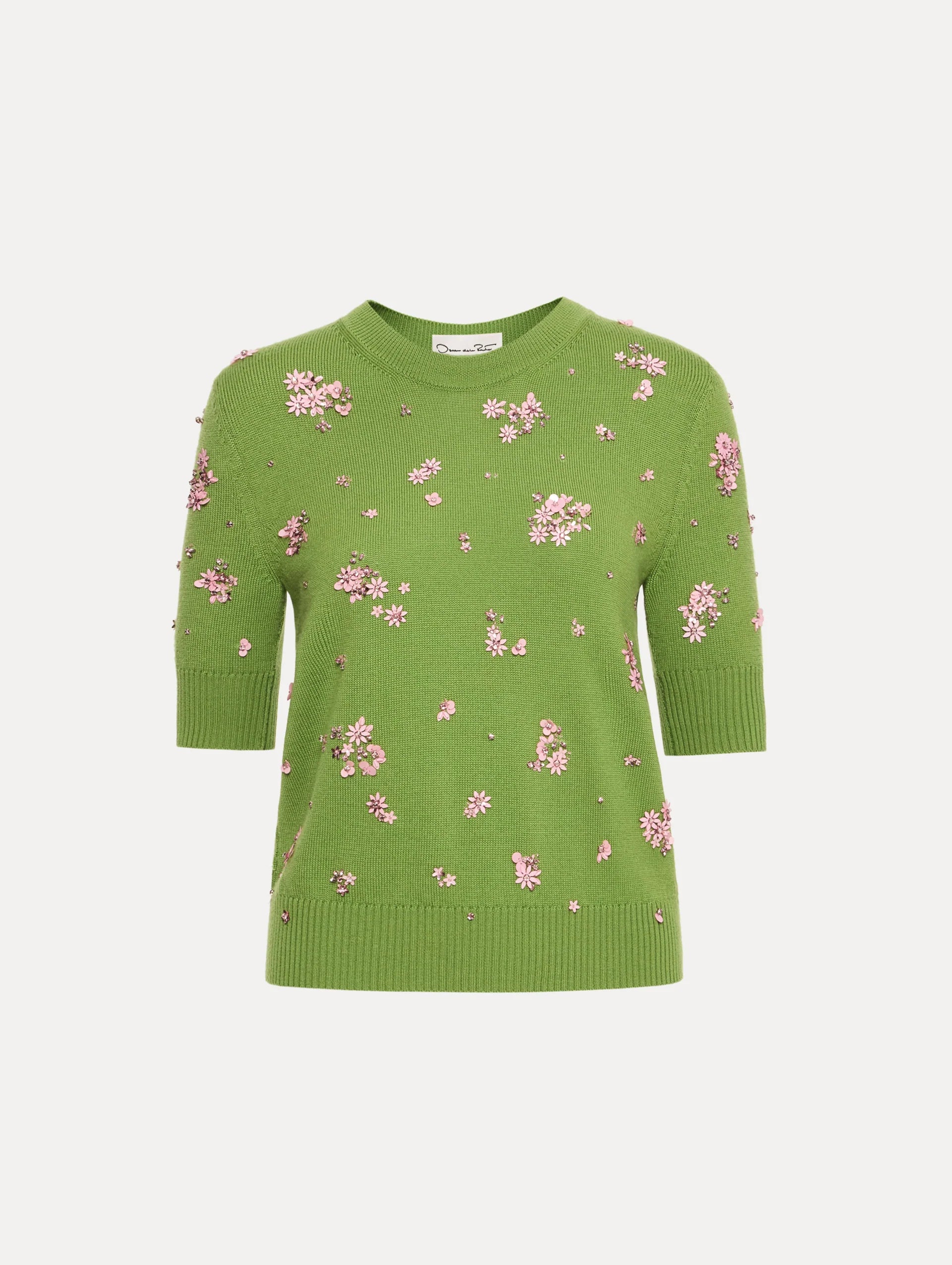 Jersey bordado con racimo de cristales color floral; green