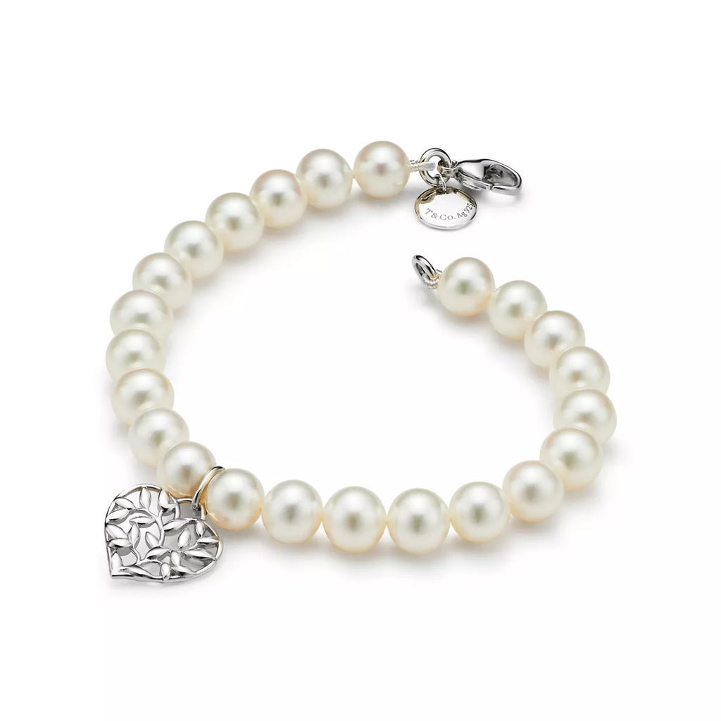 Pulsera de corazón de perlas de hoja de olivo