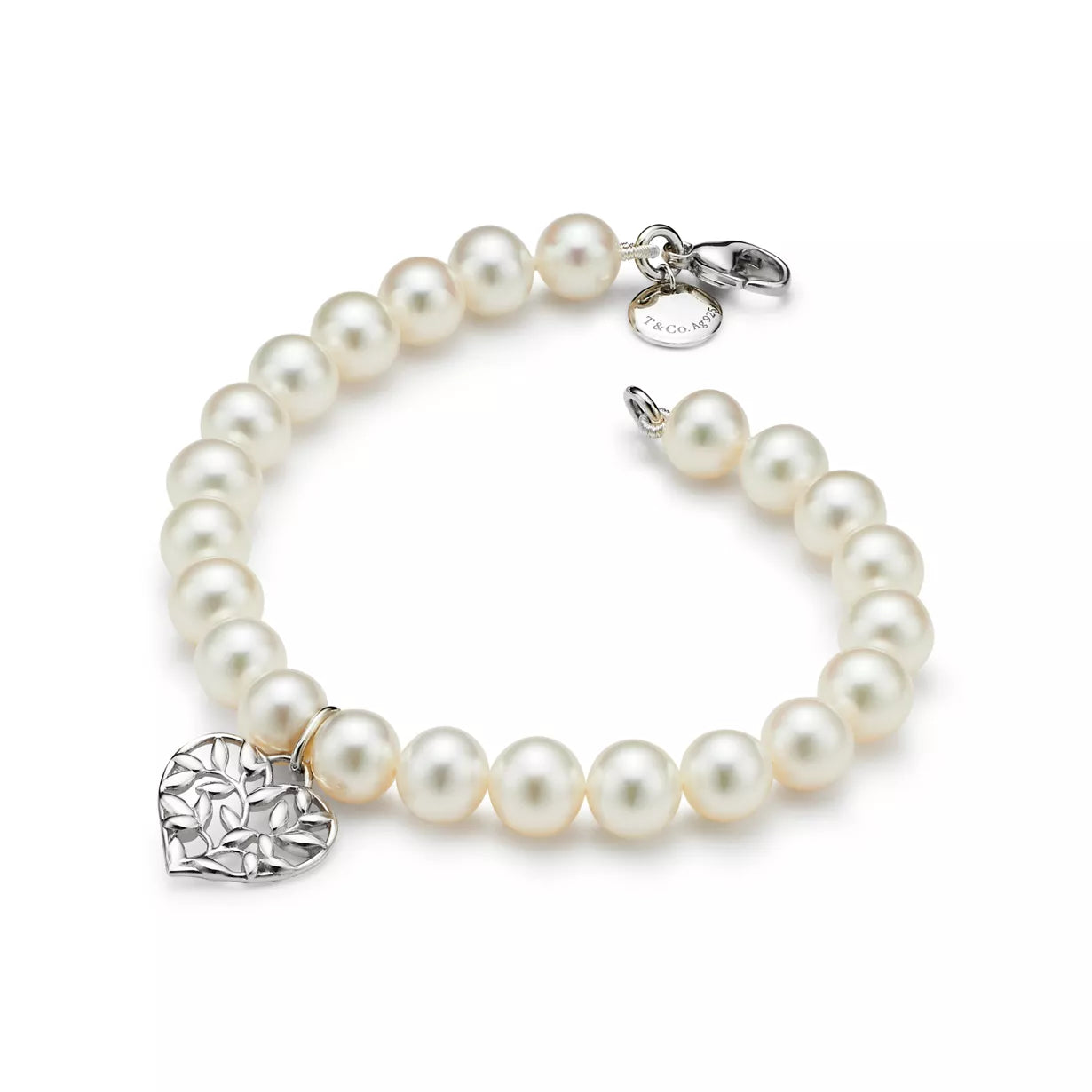 Pulsera de corazón de perlas de hoja de olivo