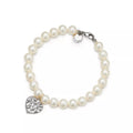 Pulsera de corazón de perlas de hoja de olivo color white; silver