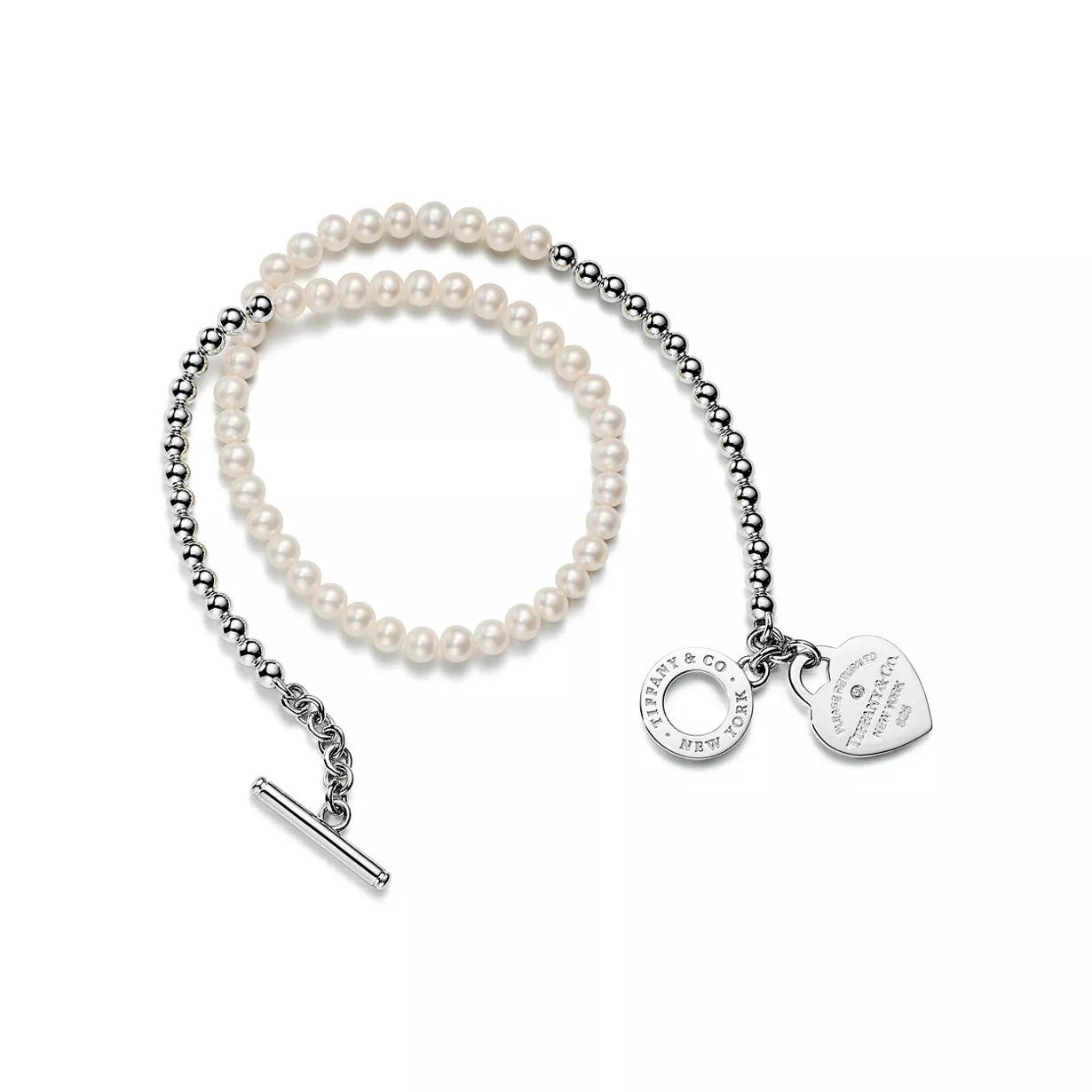 Pulsera de cuentas envolvente en plata con perlas y un diamante