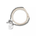 Pulsera de cuentas envolvente en plata con perlas y un diamante color silver