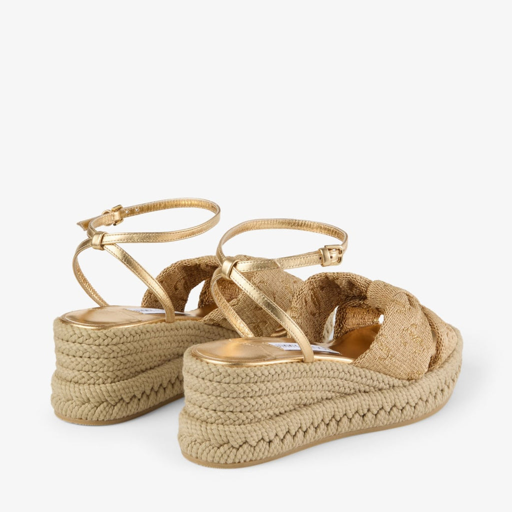 Sandalias de cuña de rafia dorada