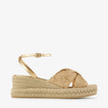 Sandalias de cuña de rafia dorada color beige; gold