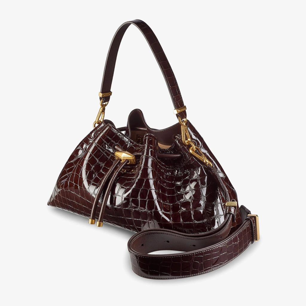 Bolso de hombro de cuero en relieve de cocodrilo de Sambuco