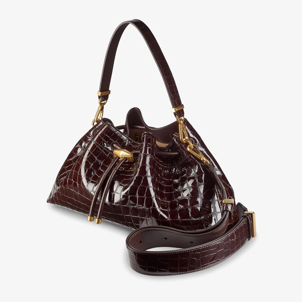 Bolso de hombro de cuero en relieve de cocodrilo de Sambuco