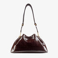 Bolso de hombro de cuero en relieve de cocodrilo de Sambuco color brown; animal