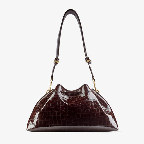Bolso de hombro de cuero en relieve de cocodrilo de Sambuco color brown; animal