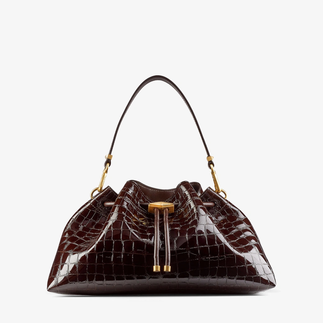 Bolso de hombro de cuero en relieve de cocodrilo de Sambuco