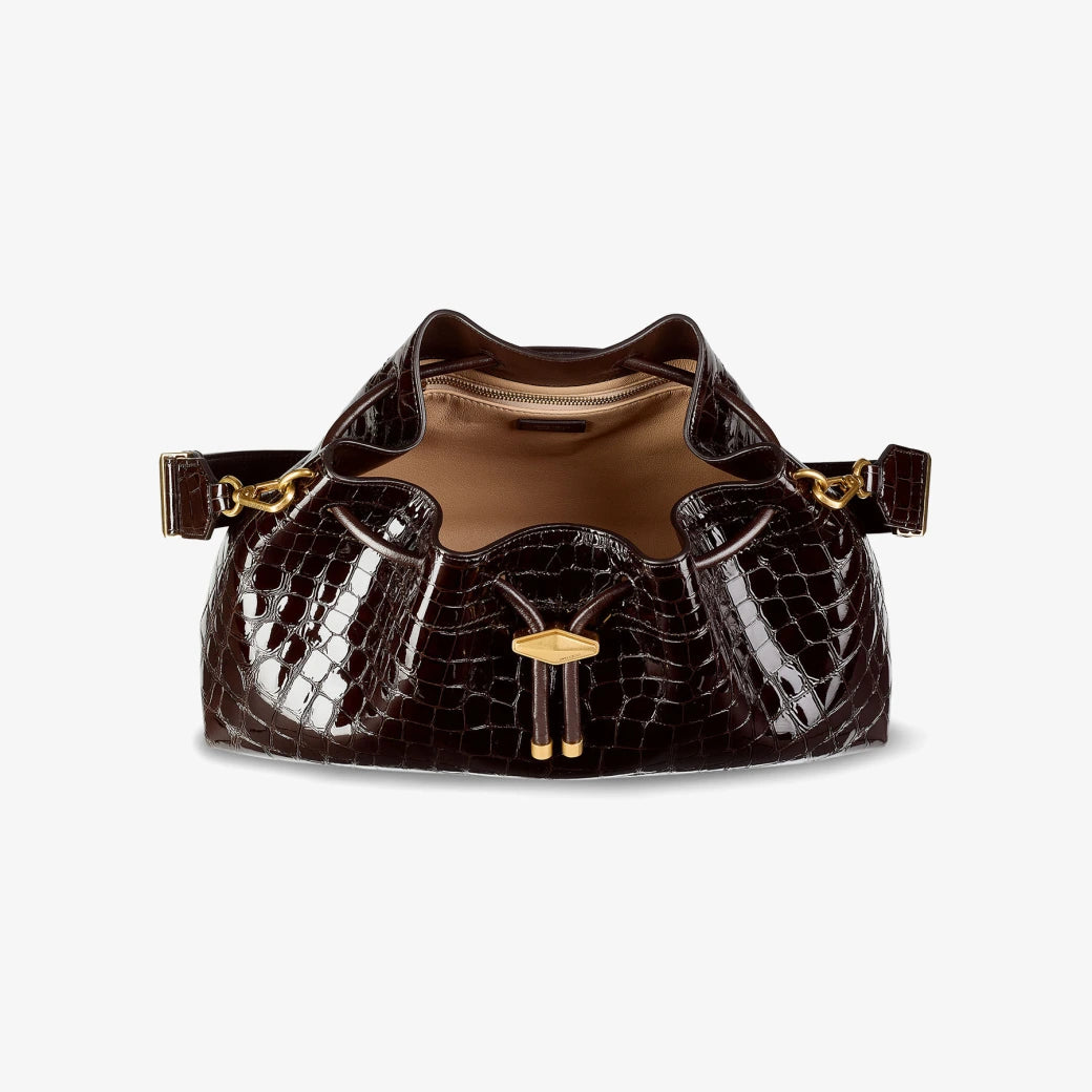 Bolso de hombro de cuero en relieve de cocodrilo de Sambuco