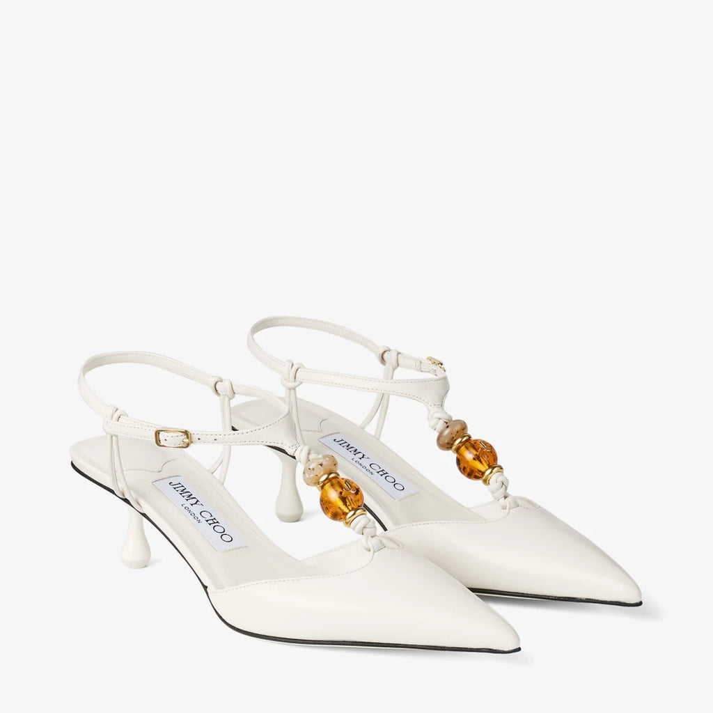 Slingbacks de cuero de napa Latte Mix con cuentas