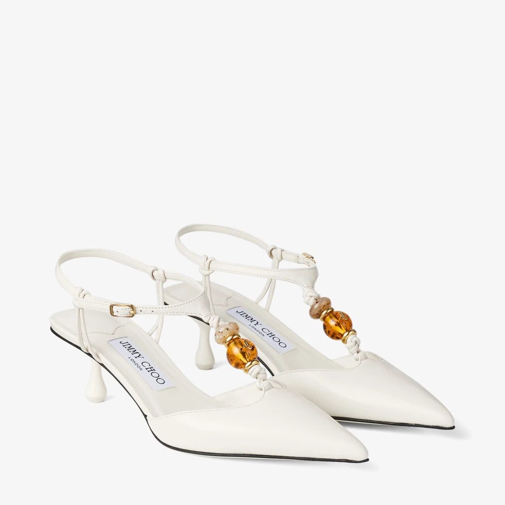 Slingbacks de cuero de napa Latte Mix con cuentas