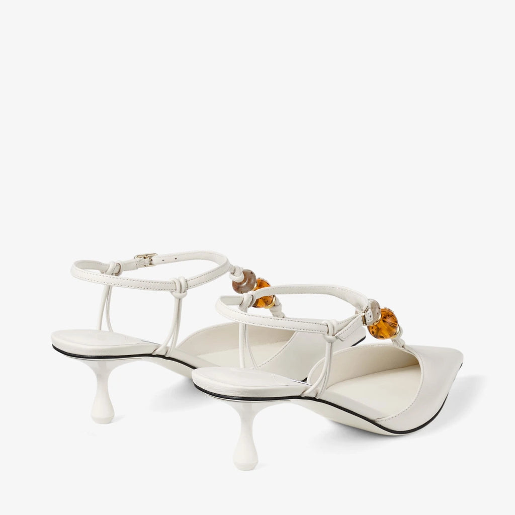 Slingbacks de cuero de napa Latte Mix con cuentas