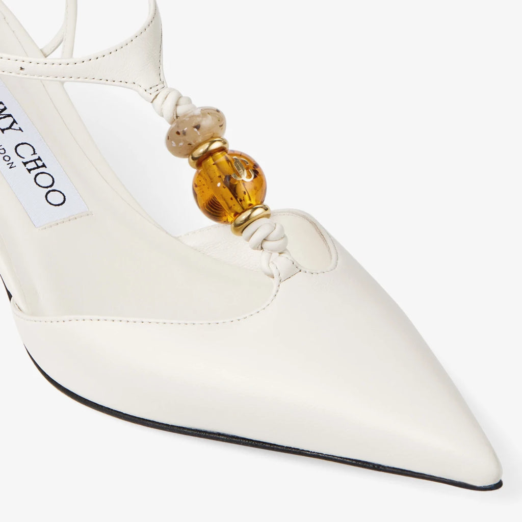 Slingbacks de cuero de napa Latte Mix con cuentas