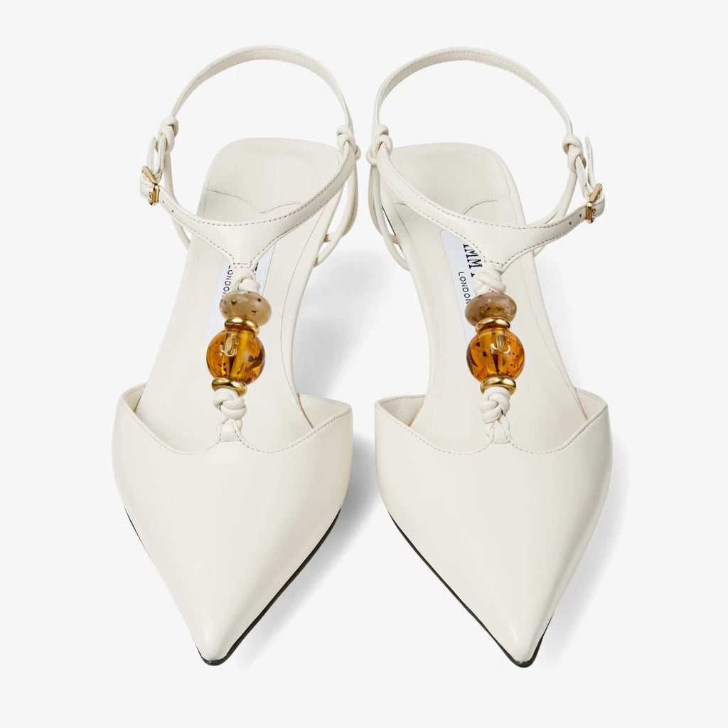 Slingbacks de cuero de napa Latte Mix con cuentas